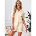 thumbnail image 2 of DARING DIVA Women's Solid Pajama Sets Short Sleeves Cute Soft Elastic XL Light Yellow, 2 of 7