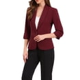 thumbnail image 4 of Blazer de solapa inspirador para mujeres con mangas 3/4, bolsillo, botón único, traje de trabajo XL burdeos, 4 of 6
