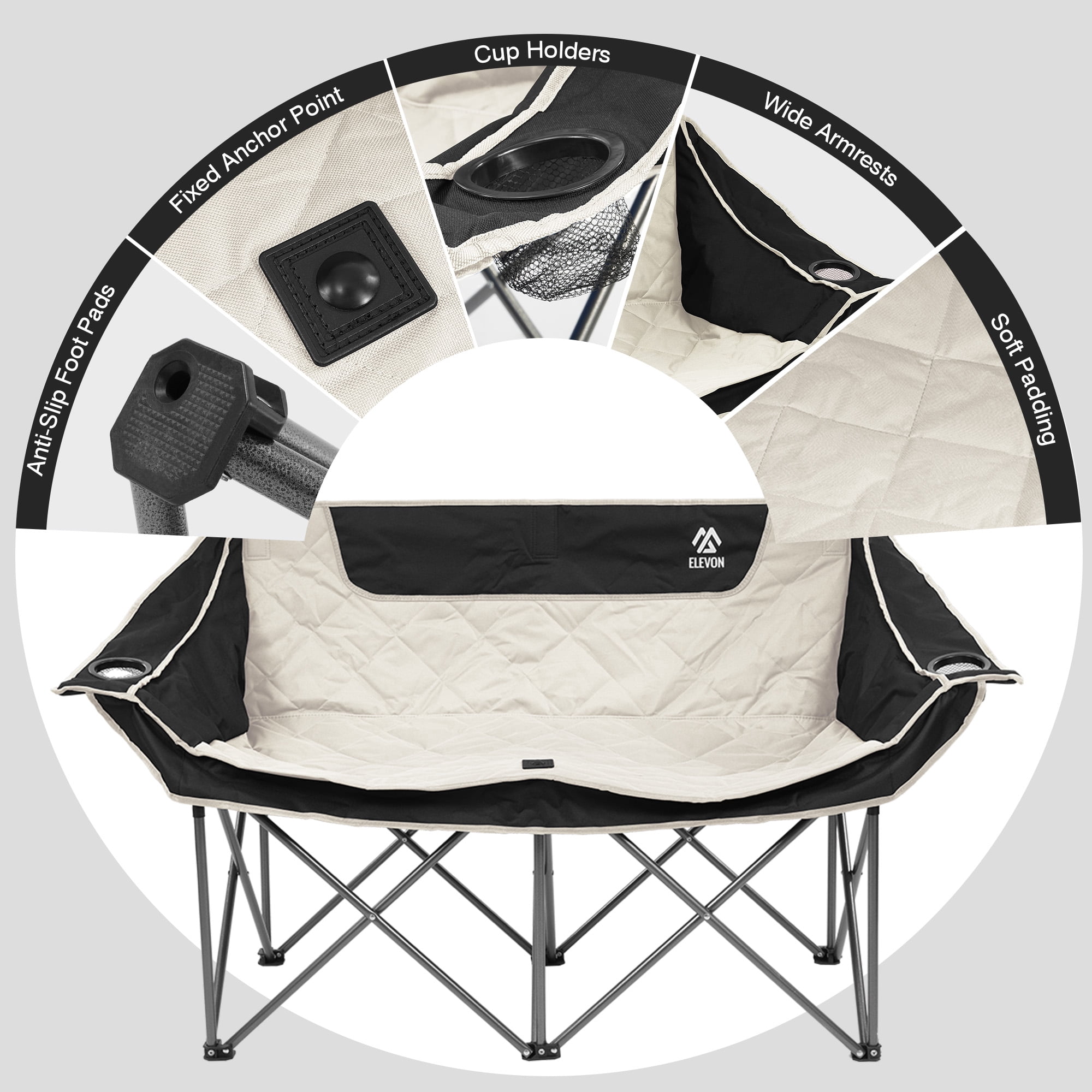 BalanceFrom Oversized Double Camping Chair，2-Person Heavy-Duty Folding Loveseat，Portable Outdoor Chair，with Armrests, Cup Holders & Carry Bag, for Camping, Picnic, Backyard