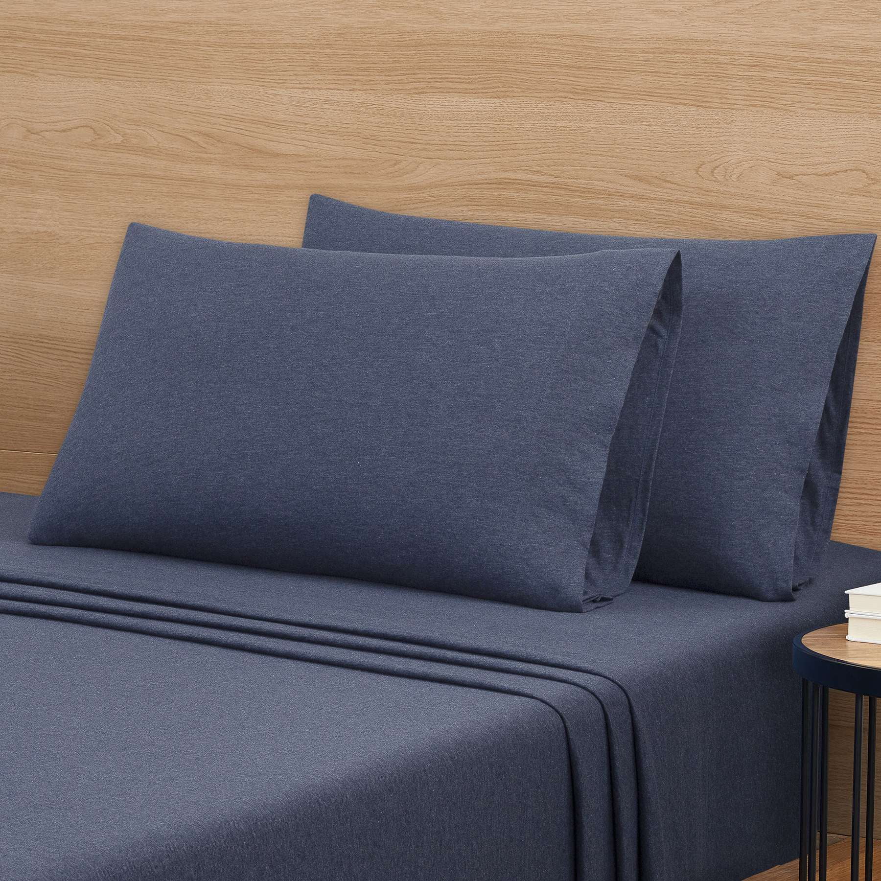 Mainstays Cotton Rich Extra Soft Jersey Bed Sheet Set, Queen, Blue Cove, 4 Pieces