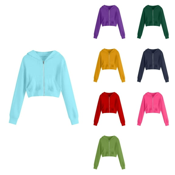 Ahuyic Womens Long Sleeved Jacket For Fall And Winter, Warm Coat For Women, Womens Solid Color Zipper Pockets Long Sleeve Hooded Casual Outwear Blouse