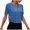 Navy, variant on Women Knot Front Crop Tops Short Sleeve Round Neck Solid Basic Casual Sports Yoga Blouse, Navy S