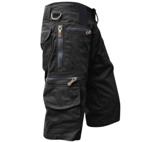 Men's Cargo Shorts 3/4 Relaxed Fit Outdoor Hiking Shorts Elastic Waist Casual Running Bottoms with Multi Pockets for Daily Travel Black L