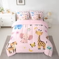 thumbnail image 2 of Feelyou Pink Elephant Animal Twin Bedding Sets 7pcs, Giraffe Tiger Bedding Comforter Set, 2 of 8