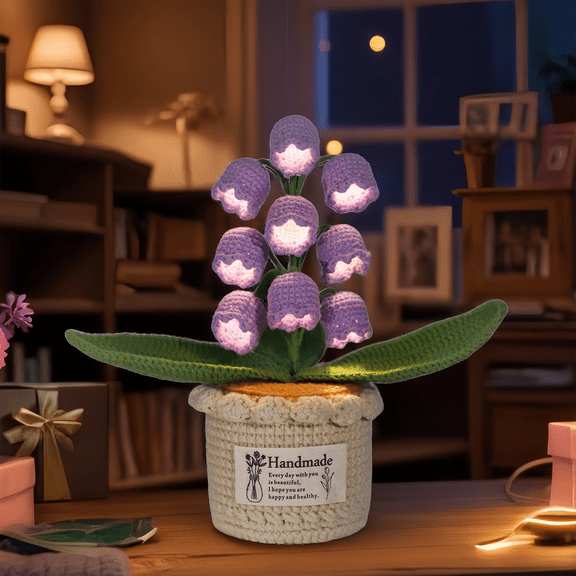 Handmade Crochet Lily of The Valley Lamp - 9 LED Night Light for Desk or Bedside, Artificial Flowers Decor, for Women Mom Valentine Birthday