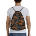 thumbnail image 2 of Drawstring Backpack - Orange Grey Camouflage Splash Proof Small Drawstring Gym Bag for Women Men, Cinch Sports String Bag Backpack for Travel Swimming Beach, 2 of 8