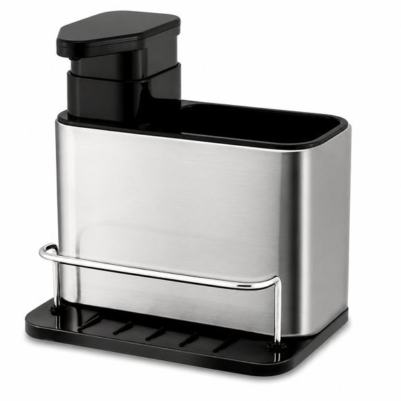 3-in-1 Kitchen Sink Caddy, Multifunctional Soap Dispenser with Sponge Holder, Space Saving Rustproof Countertop Organizer, All-in-One Kitchen Sink Accessories