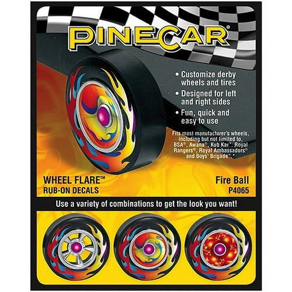 Pine Car Derby Wheel Flare Dry Transfer Decal-Fire Ball