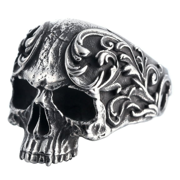 ZMY Home Stainless Steel Party Jewelry Gothic Flower Skull Ring (11)