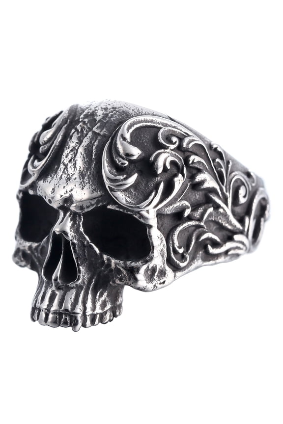 Stainless Steel Party Jewelry Gothic Flower Skull Ring (11)