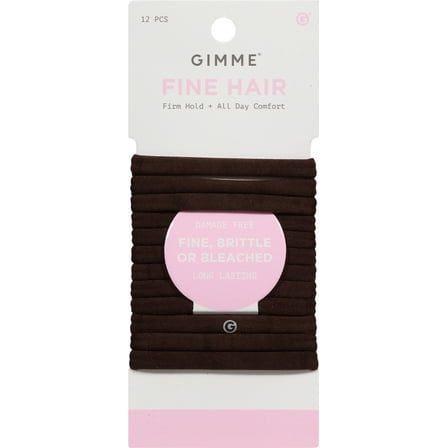 Gimme Beauty Seamless Hair Ties for Fine Hair, Ponytail Holder, Dark Brown, 12 Count