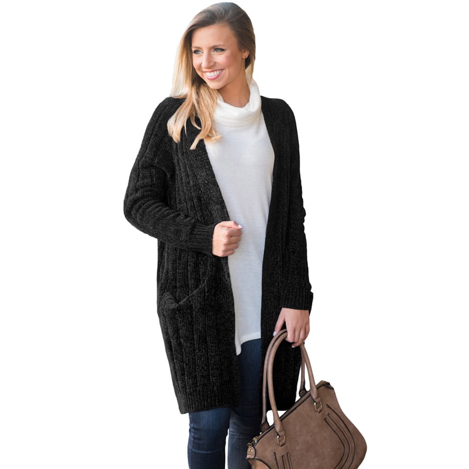 black chenille cardigan