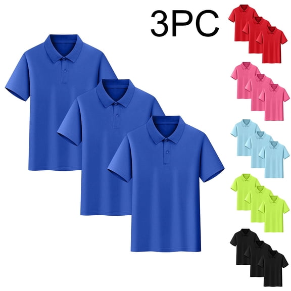 Lumosvexa Kids Boys Polo Shirts, Lightweight Short Sleeve Cotton Breathable Athletic School Uniform 3 Pack Blue 14-16