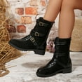thumbnail image 6 of Dasayo Womans Boots Western Wide Width Ankle Black Lace up Buckles Motorcycle Boots Shoes for Women 36, 6 of 9