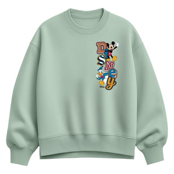 Disney - Faux Patch - Women's Oversized Fleece Crew Sweatshirt