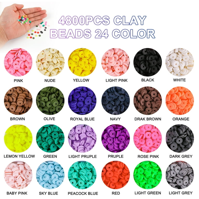 4800pcs Clay Beads for Bracelet Making Kit, 48 Colors Flat Round