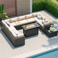 thumbnail image 6 of Clouddwell 12-Piece Patio Furniture Set With Fire Table On Sale, Black Rattan Wicker Outdoor Sectional Sofa Couch with Table Patio Conversation Set for Lawn& Backyard, Beige, 6 of 7