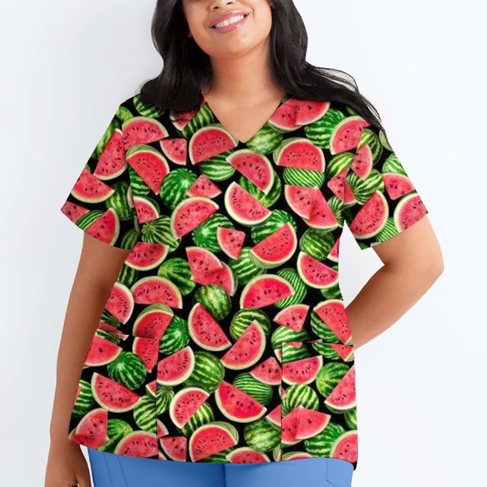 Uniform V-Neck Print Short Sleeve Scrub 