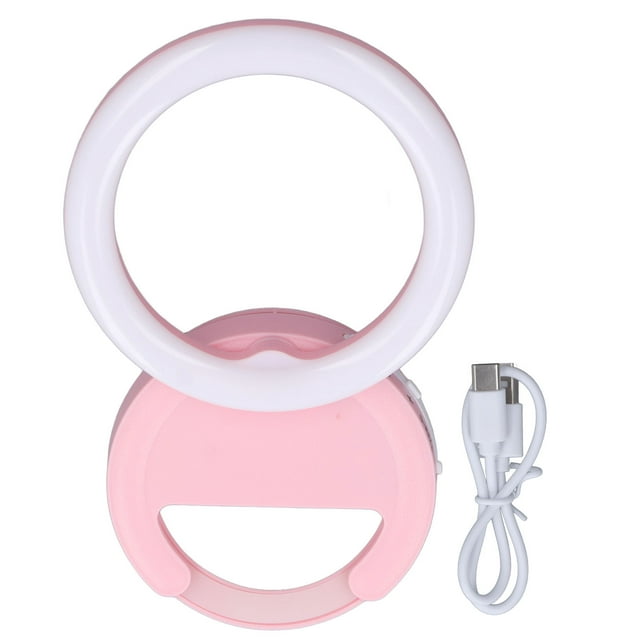 Anillo de luz con clip para teléfono, rotación de 180 grados, 3 colores, anillo de luz LED para selfies, para teléfonos, tabletas, portátiles, color rosa