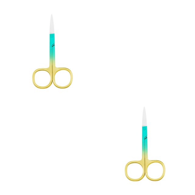 Qarigey Tijeras para cejas, tijeras para el pelo de la nariz de acero inoxidable, herramientas para la forma de las cejas, herramienta de verde dorado 2Conjunto