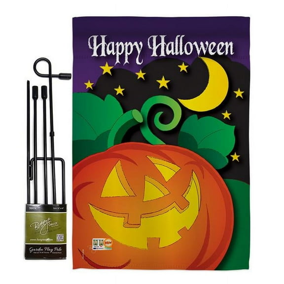 Breeze Decor BD-HO-GS-112052-IP-BO-D-US11-BD 13 x 18.5 in. Halloween Night Fall Vertical Double Sided Mini Garden Flag Set with Banner Pole