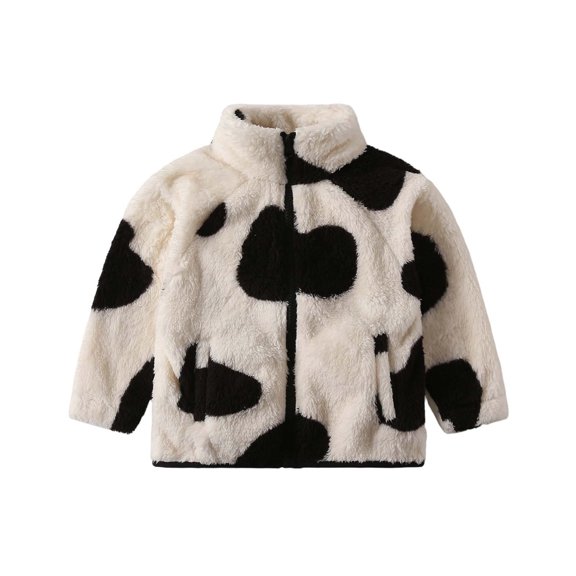 Nilvkv Girls Hoodies, Fleece Jacket Kids, Heart Print Fleece Zip Up Stand Collar Long Sleeve Jacket Warm Outerwear White 7-8 Years White 7-8 Years