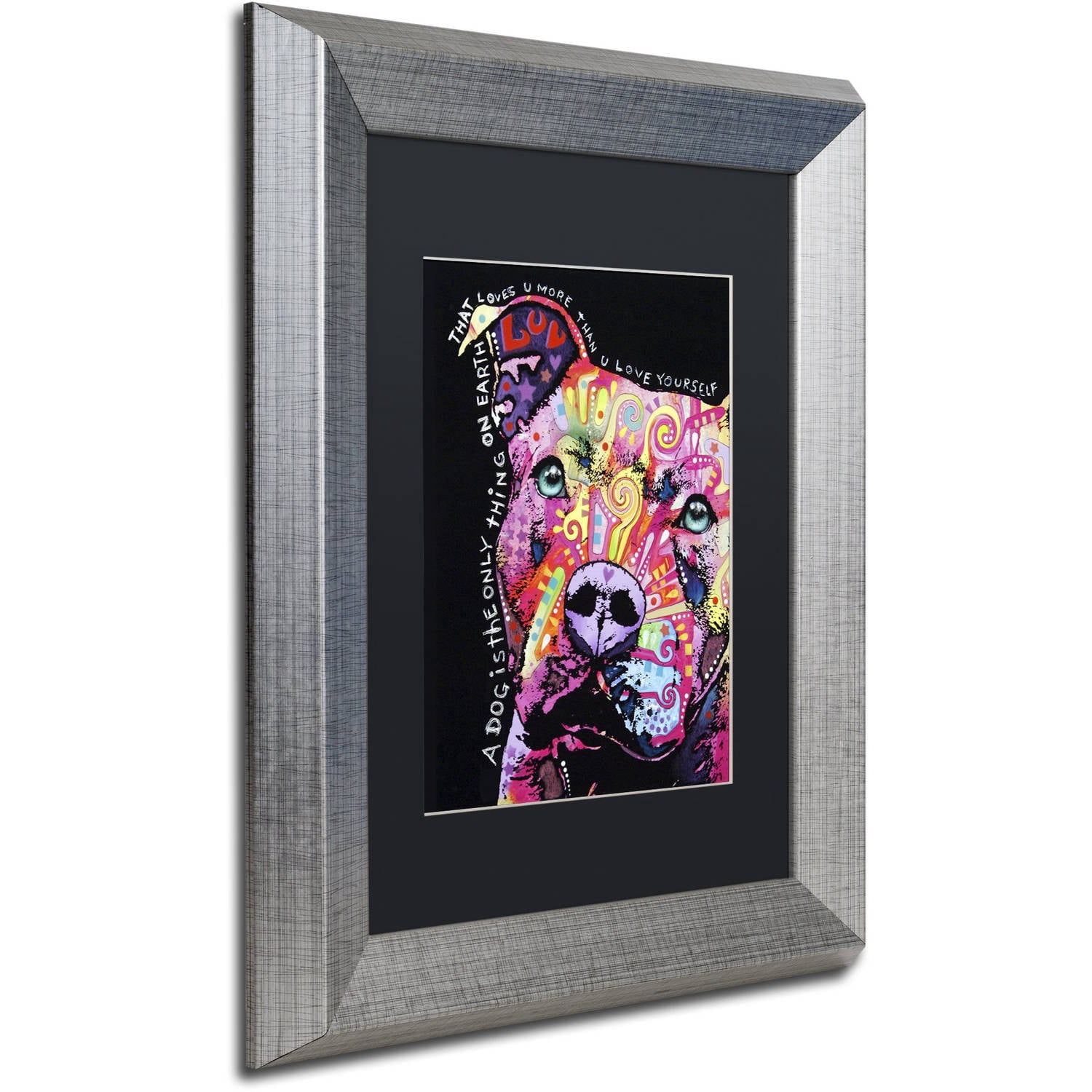 Trademark Fine Art "Thoughtful Pit Bull" Canvas Art by Dean Russo, Black Matte, Silver Frame
