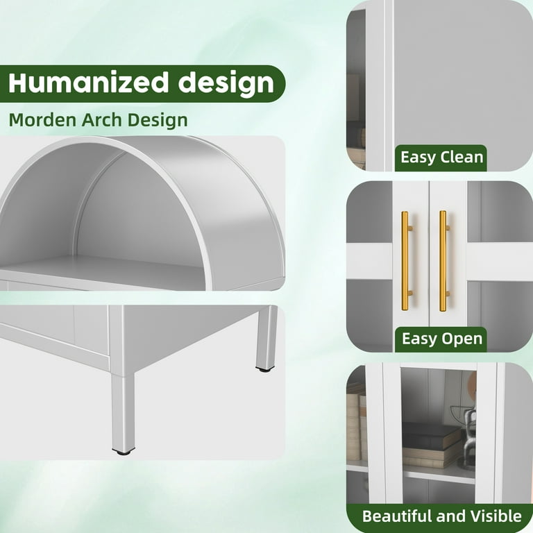 SUXXAN Metal Arched Storage Display Cabinet with Glass Doors