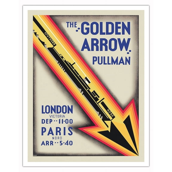 Southern Railways The Golden Arrow - Pullman Luxury Car Service - Vintage Railroad Travel Poster by Charles Shepherd c.1931 - Fine Art Matte Paper Print (Unframed) 11x14in