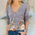 thumbnail image 2 of Cyber&Monday Deals USSUMA Shirts for Women Trendy, Women's Junior Tee Shirt Long-Sleeves Graphic Camo Printed V-neck 2022 Bohemian Cute T Shirt Loose Blouse T-shirts Graphic Skull Print Tunic Tops, 2 of 8