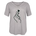 thumbnail image 4 of Pompotops Mode Femmes T-shirt à Manches Courtes Col en V Imprimé Cœur Blouse Décontractée Ample, 4 of 4