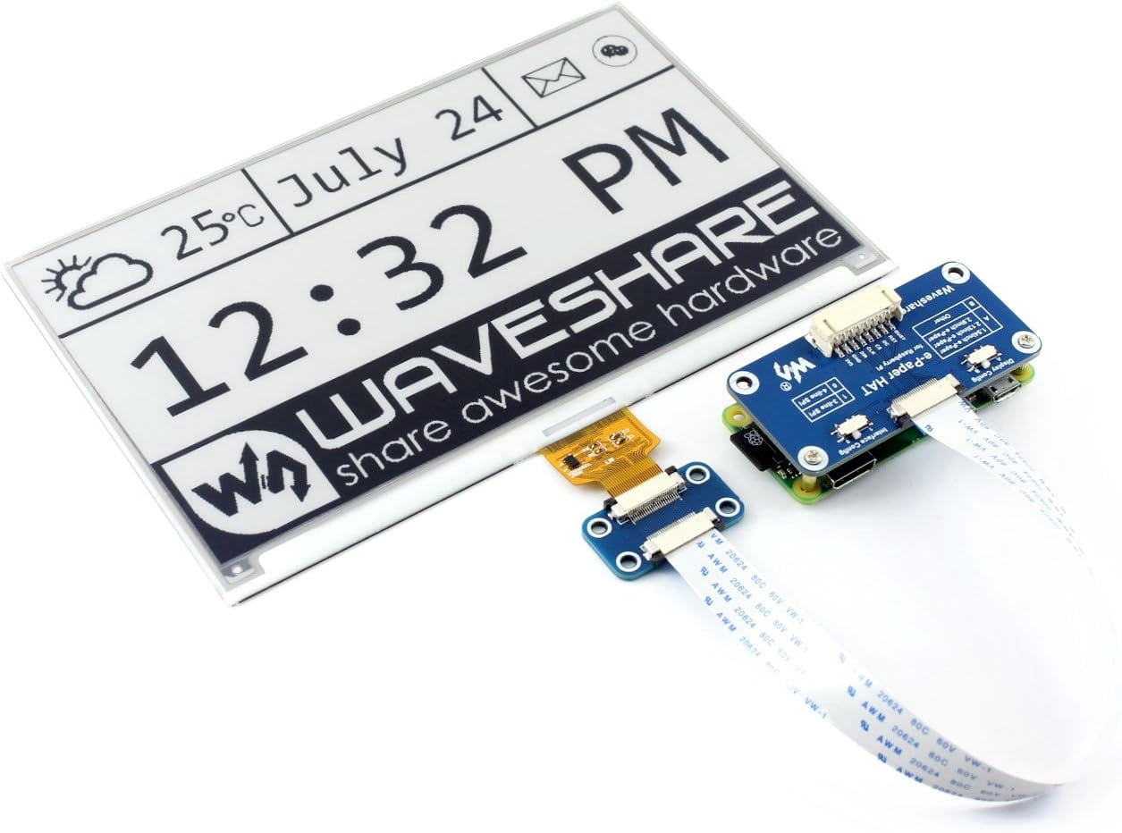 7.5inch e-paper display HAT Module, 640x384 Resolution 3.3V/5V Two-Color E-ink Display epaper Screen SPI Interface for 3B/3B+/2B/Zero/Zero W, Support Full Refresh