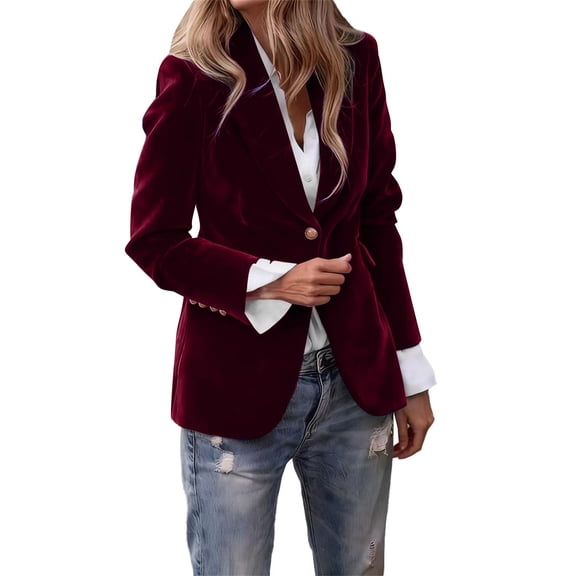 Xingpeng Nylon Blazer for Women Fall Long Sleeve Casual Comfort Stretch Jacket Business Relaxed Fit 2026 Wine S