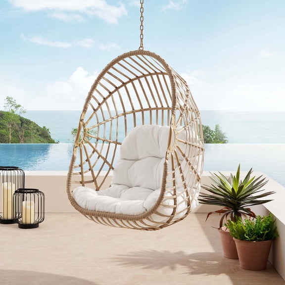 Modway Amalie Wicker Rattan Outdoor Patio Rattan Swing Chair without Stand in Natural White