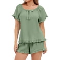 thumbnail image 2 of Krdevn Pajamas for Women Set - Women's Casual Solid Color Sleepwear Set with Bowknot Trim Short Sleeve Short Pajamas for Home Nightwear Comfortable Outfit,Sleepwear for Women,Size:L, 2 of 7