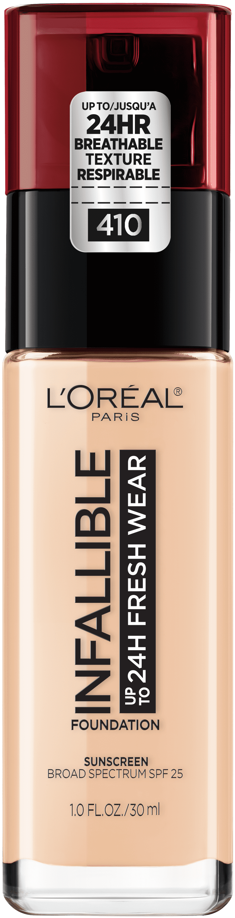 L'Oreal Paris Infallible Fresh Wear 24 Hr Liquid Foundation Makeup, 410 Ivory, 1 fl oz