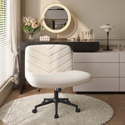 32.5"H Boucle Swivel Armless Desk Chair, Cross-Legged Rolling Chair for Office, Bedroom