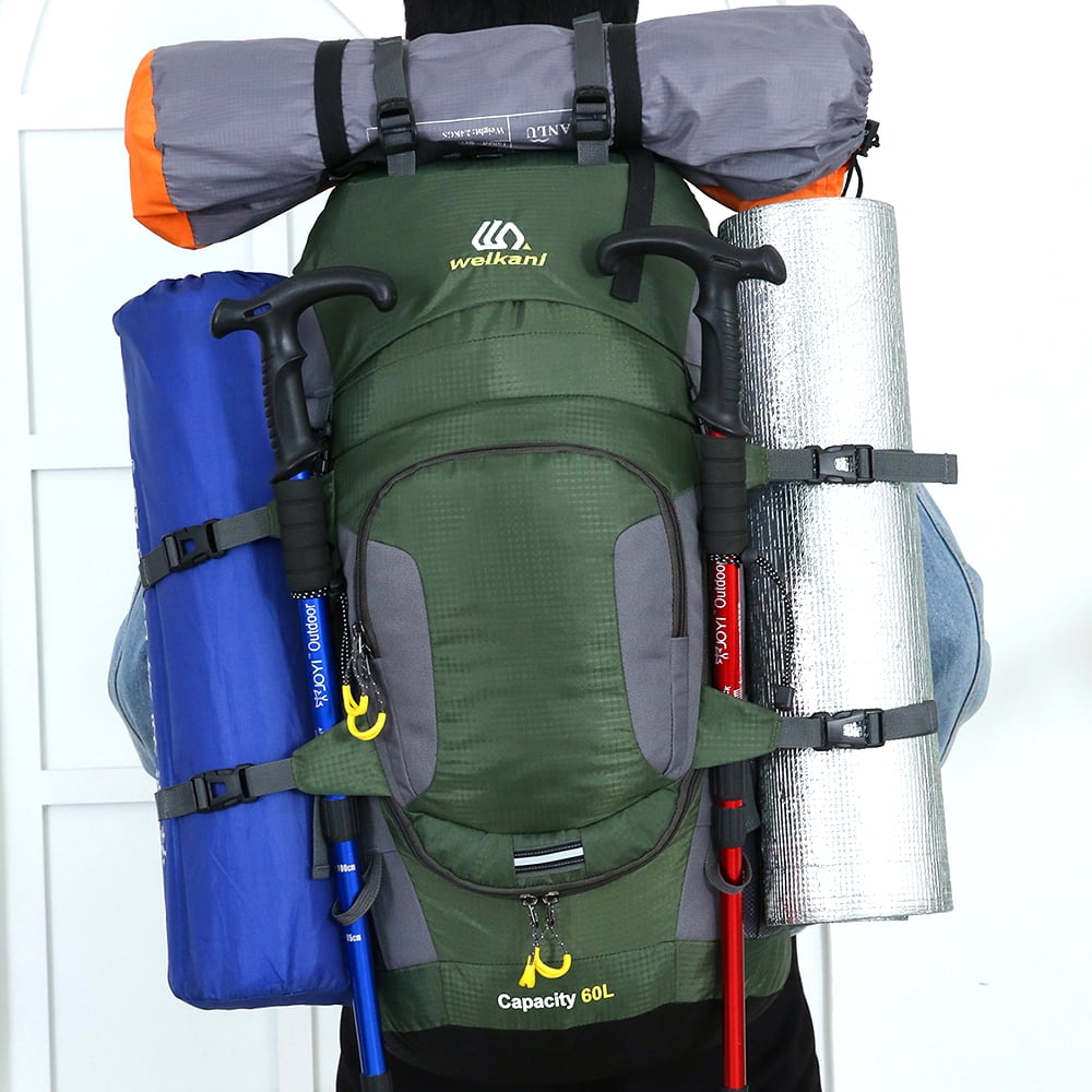 Live At Space 60l Hiking Backpack Large Waterproof Camping For Men And Women Lightweight Frameless Backpacking With Rain Cover Orange Blue - View #6