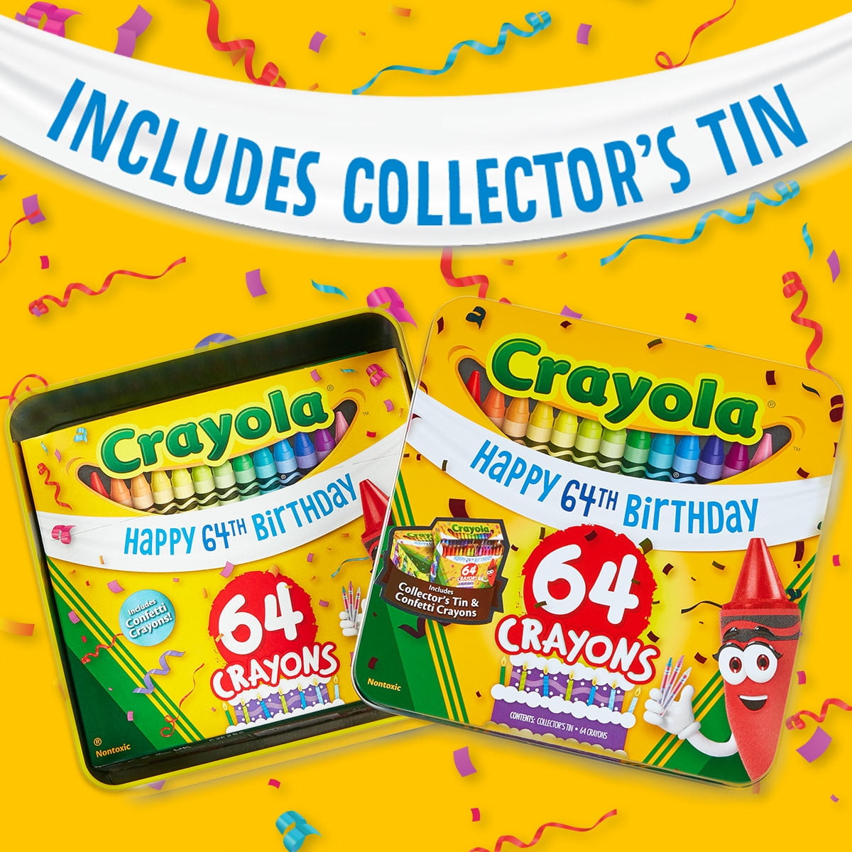 Crayola Crayons, 64 Count, 64th Birthday Tin, Assorted Colors 