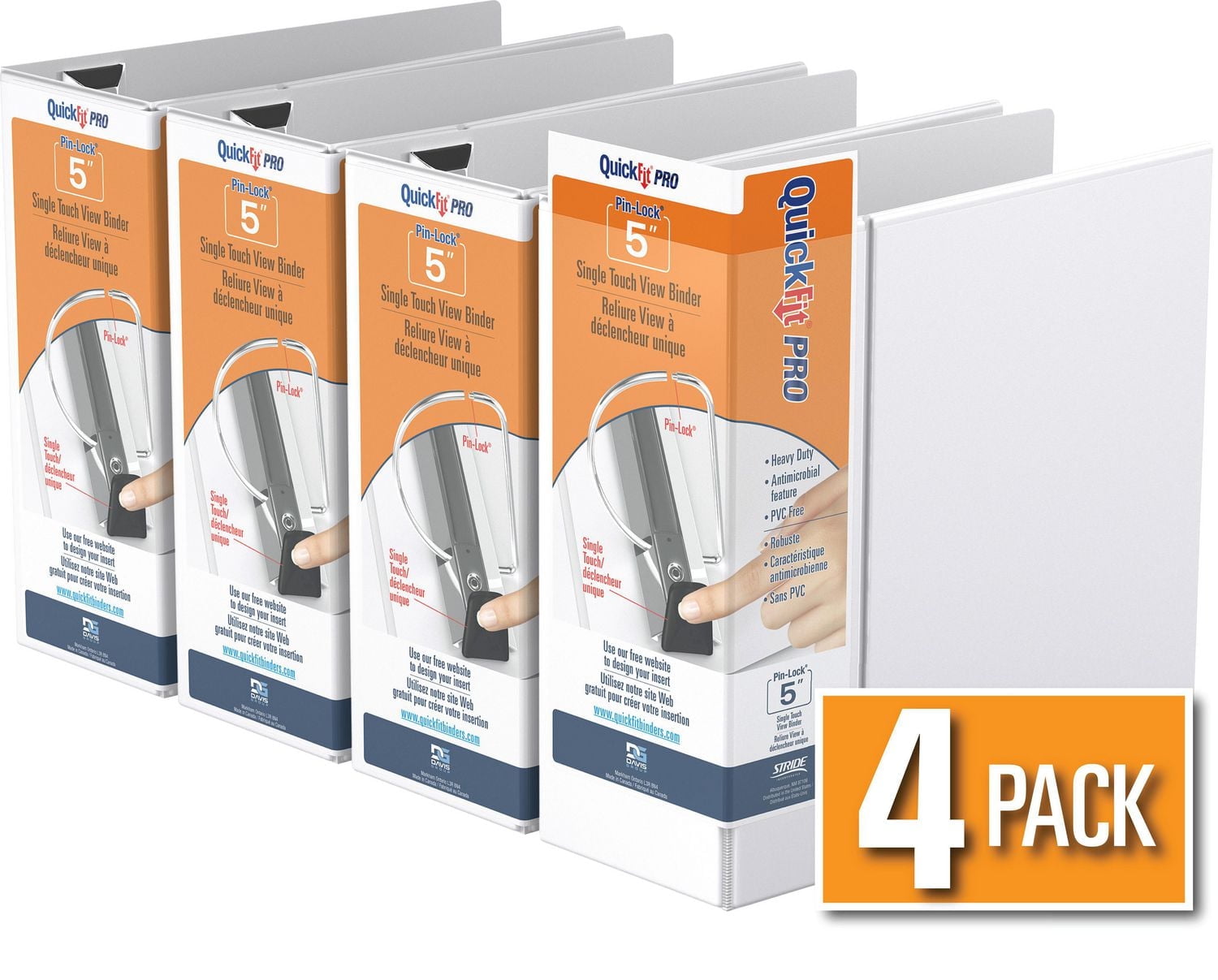 QuickFit® Pro Heavy Duty Single Touch Pin-Lock® View Binder, 4 Pack, 5"