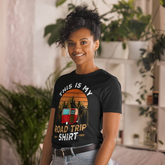 This is My ROAD TRIP Shirt Camping Wanderlust Novelty Short-Sleeve Unisex T-Shirt (Black, S)