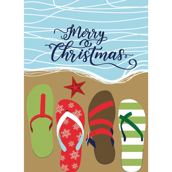 Merry Christmas Sandals Ocean Surf 13 x 18 Small Holiday House Flag