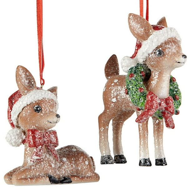 Raz Imports Happy Hollydays 4.25Inch Vintage Deer Ornament, Assortment of 2