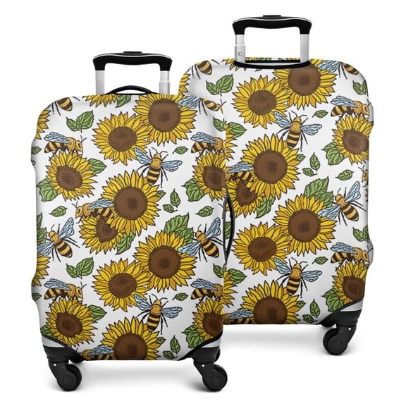 White Bee Sunflower Pattern Luggage Cover Fashion Suitcase Cover Baggage Covers Fit 25-28 Inch Luggage (Go Travel)