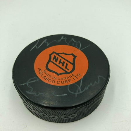 Wayne Gretzky Gordie Howe Signed Puck From Iconic Nike Photo Shoot JSA COA