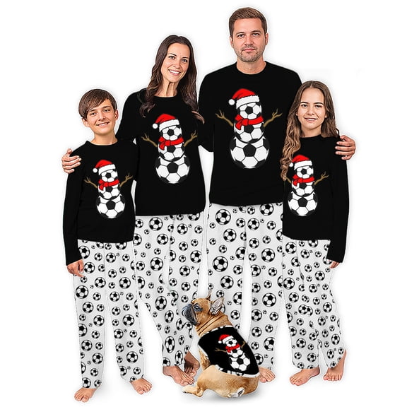 Snowman Soccer Matching Christmas Pajamas, Sport Christmas Pajamas, Soccer Christmas Pjs For Family And Dog, Size NB - Men 6XL