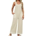 thumbnail image 7 of BRGZLK Jumpsuits for Women Fashion Solid Color Loose Adjustable Sleeveless Waffle Overalls Wide Leg Long With Pockets Beige L, 7 of 7