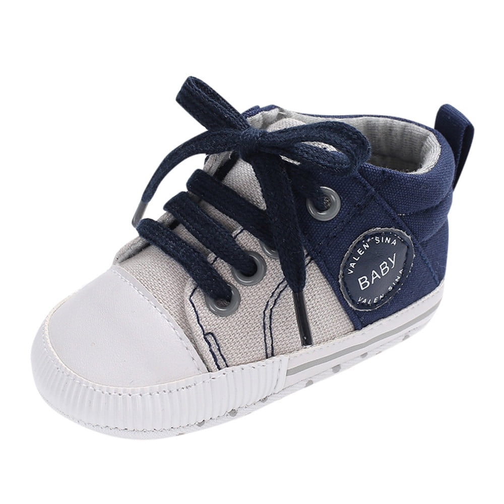 Newborn Baby Boys Girls Canvas Lace Up Shoes Crib Prewalker Soft Anti-slip Shoes