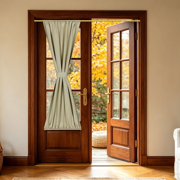 1 PC French Door Curtain, 20" x 72" Blackout Thermal Insulated Energy Saving Drape Polyester Rod Pocket Curtains & Drapes for Kitchen Front Door Window Treatments, Cappuccino