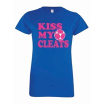 Girls Soccer Kiss My Cleats Youth Kids Soccer Ball Sports Team Athletic Short Sleeve T-shirt -Royal-Ys